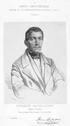スペインの地理学者、ジャーナリスト、作家、政治家、演説家フェルミン・カバリェロ（1800-1876）の白黒版画